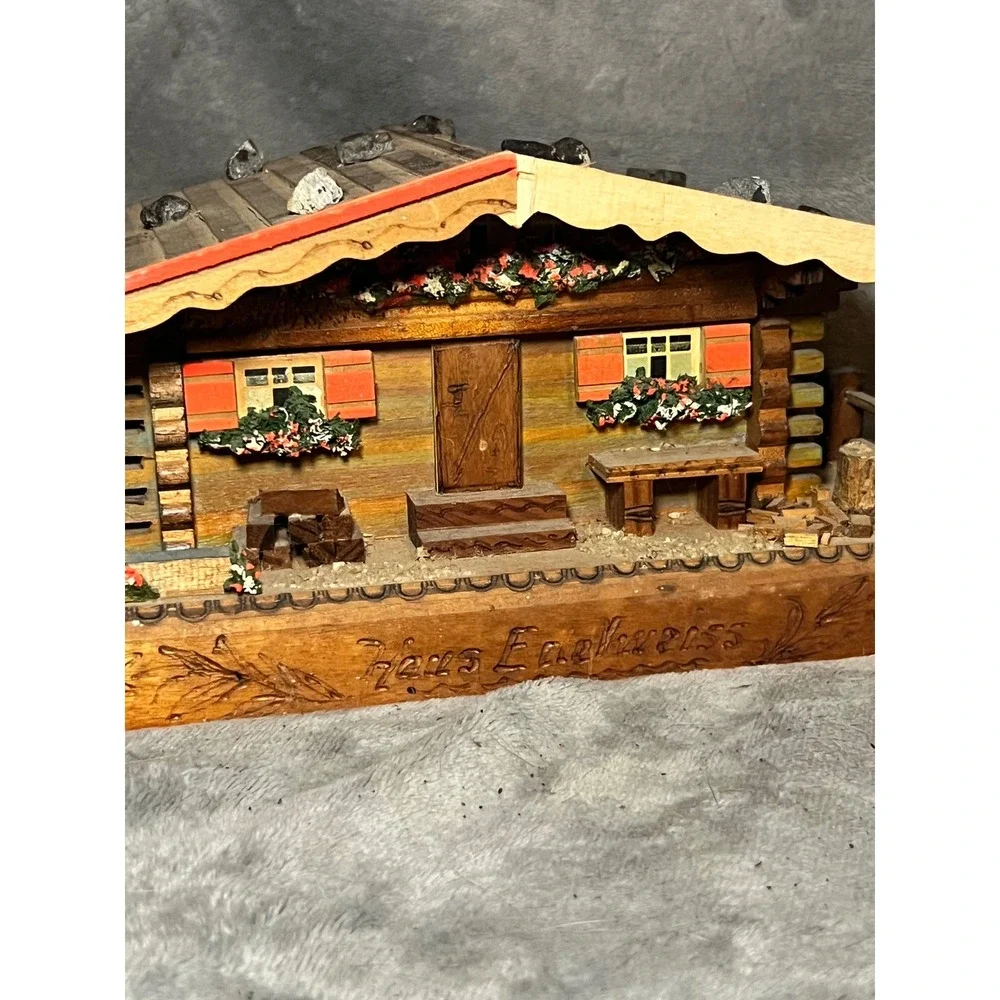 Vintage Reuge Swiss Chalet Music Box Jewelry Display Alpine Diorama READ